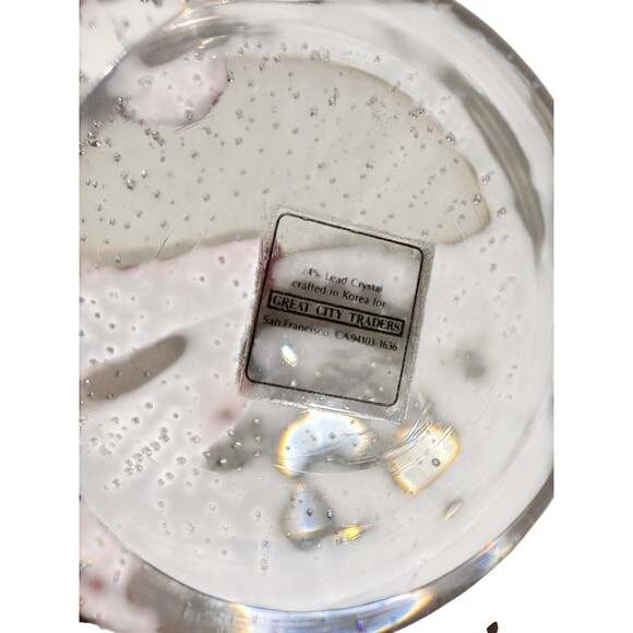 Vintage Crystal Ball Paperweight: 4" Bubble Glass Sphere on Brass Holder - Picture 5 of 5